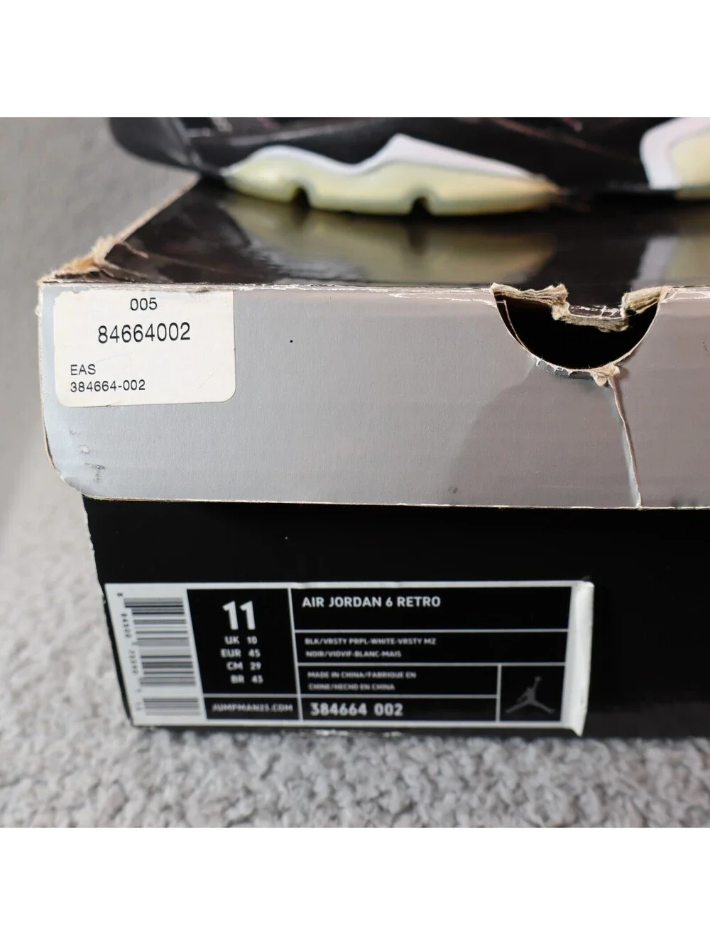 Air Jordan 6 Retro Lakers Size 11 w Box, Read Repair